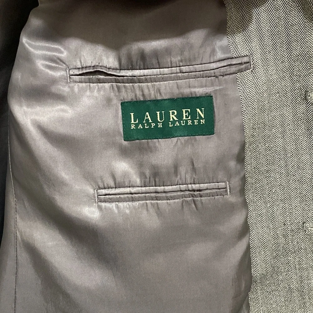 Lauren by Ralph Lauren Men Herringbone Silk & Wool 46R Blazer - Picture 6 of 14